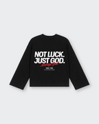 Not Luck Just God Waffle Longsleeve Loose Fit Tee Black | House of Peace®