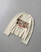 Not Luck Just God Waffle Longsleeve Loose Fit Tee Beige | House of Peace®
