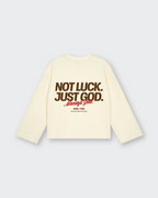 Not Luck Just God Waffle Longsleeve Loose Fit Tee Beige | House of Peace®