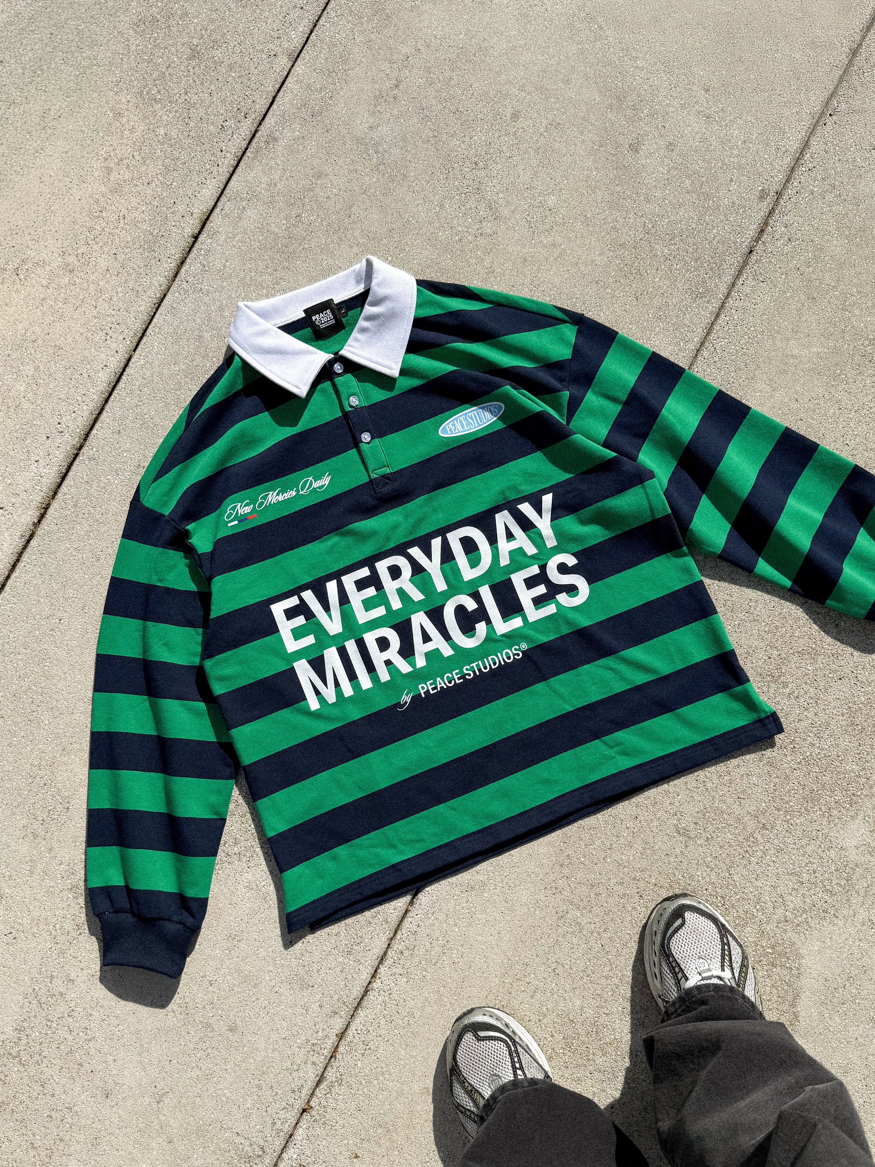 Everyday Miracles Green Stripe Polo Shirt | House Of Peace®