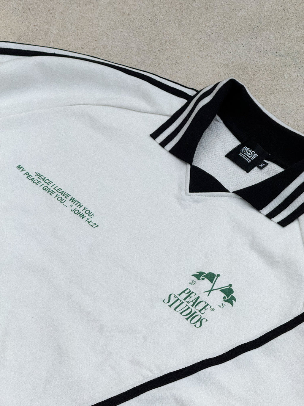 Know Jesus, Know Peace Signature White Striped Collar Sweatshirt | House Of Peace®