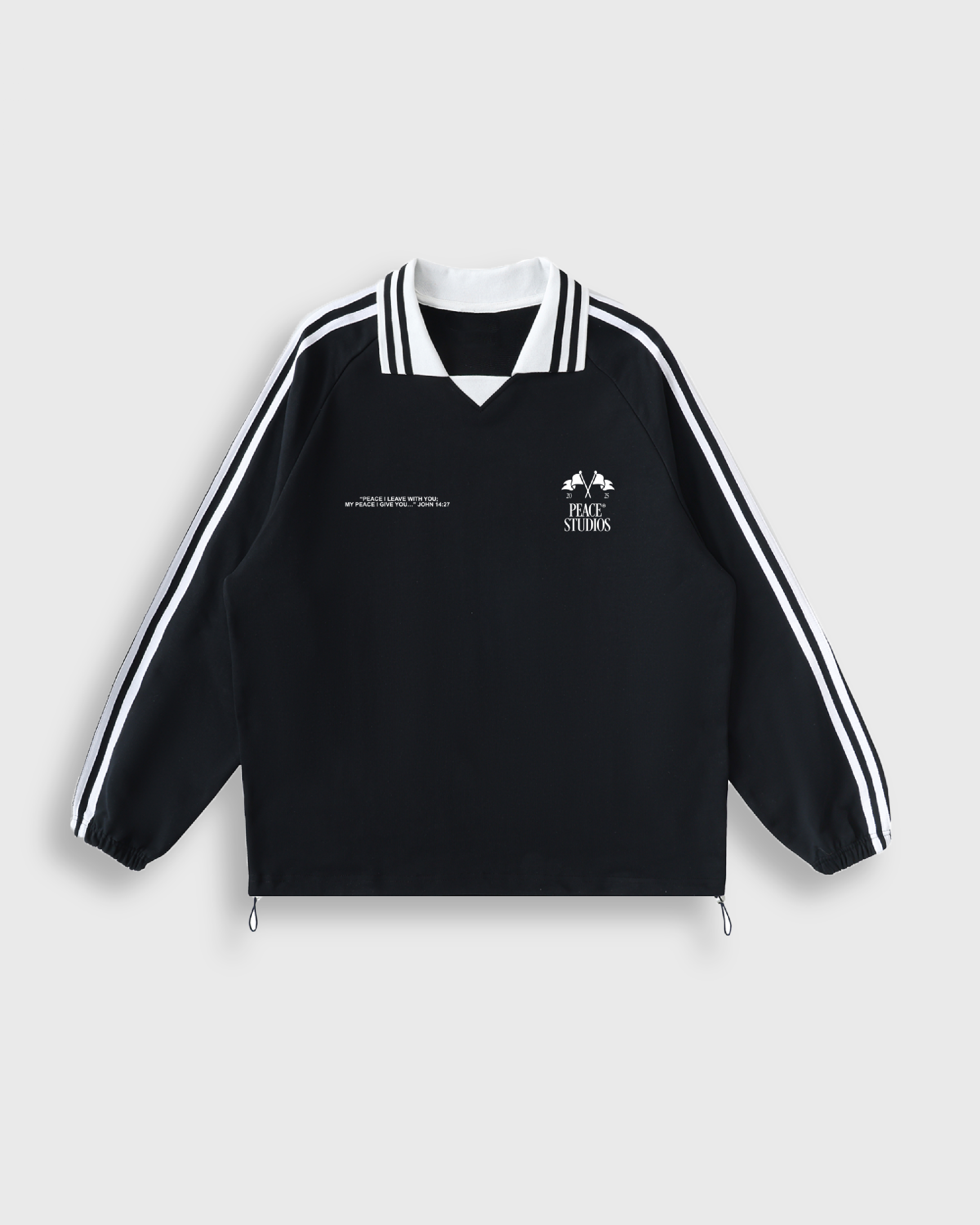 Know Jesus, Know Peace Signature Black Striped Collar Sweatshirt | House Of Peace®