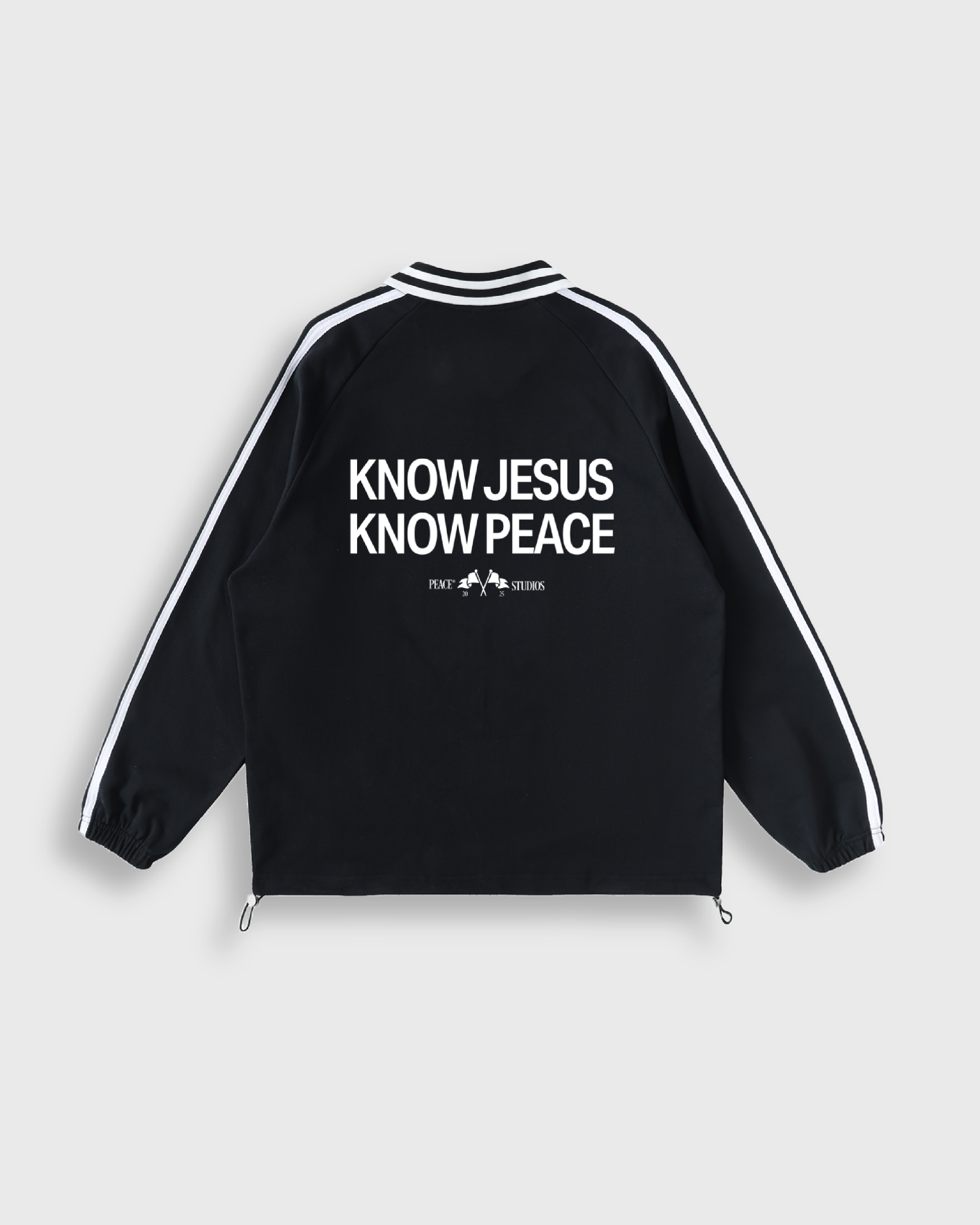 Know Jesus, Know Peace Signature Black Striped Collar Sweatshirt | House Of Peace®