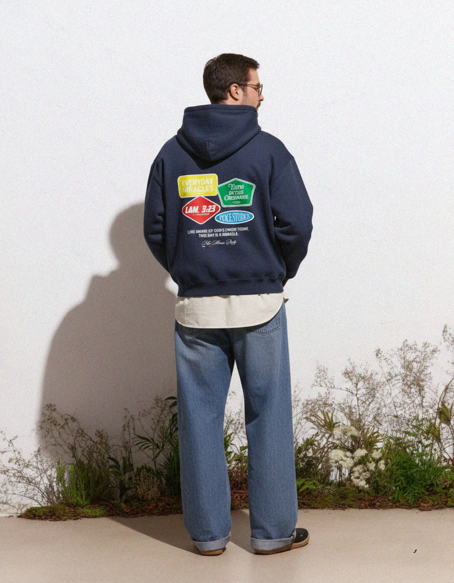 Everyday Miracles Navy Blue Boxy Hoodie | House Of Peace®
