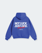 Not Luck Just God Blue Oversized Heavyweight Hoodie | House of Peace®