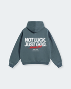Not Luck Just God Gray Blue Oversized Heavyweight Hoodie | House of Peace®
