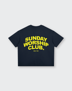 Sunday Worship Club Summer Navy Blue Boxy Drop Shoulder Tee | House of Peace®