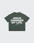 Jesus Changed My Life Gray Boxy Drop Shoulder Tee | House of Peace®