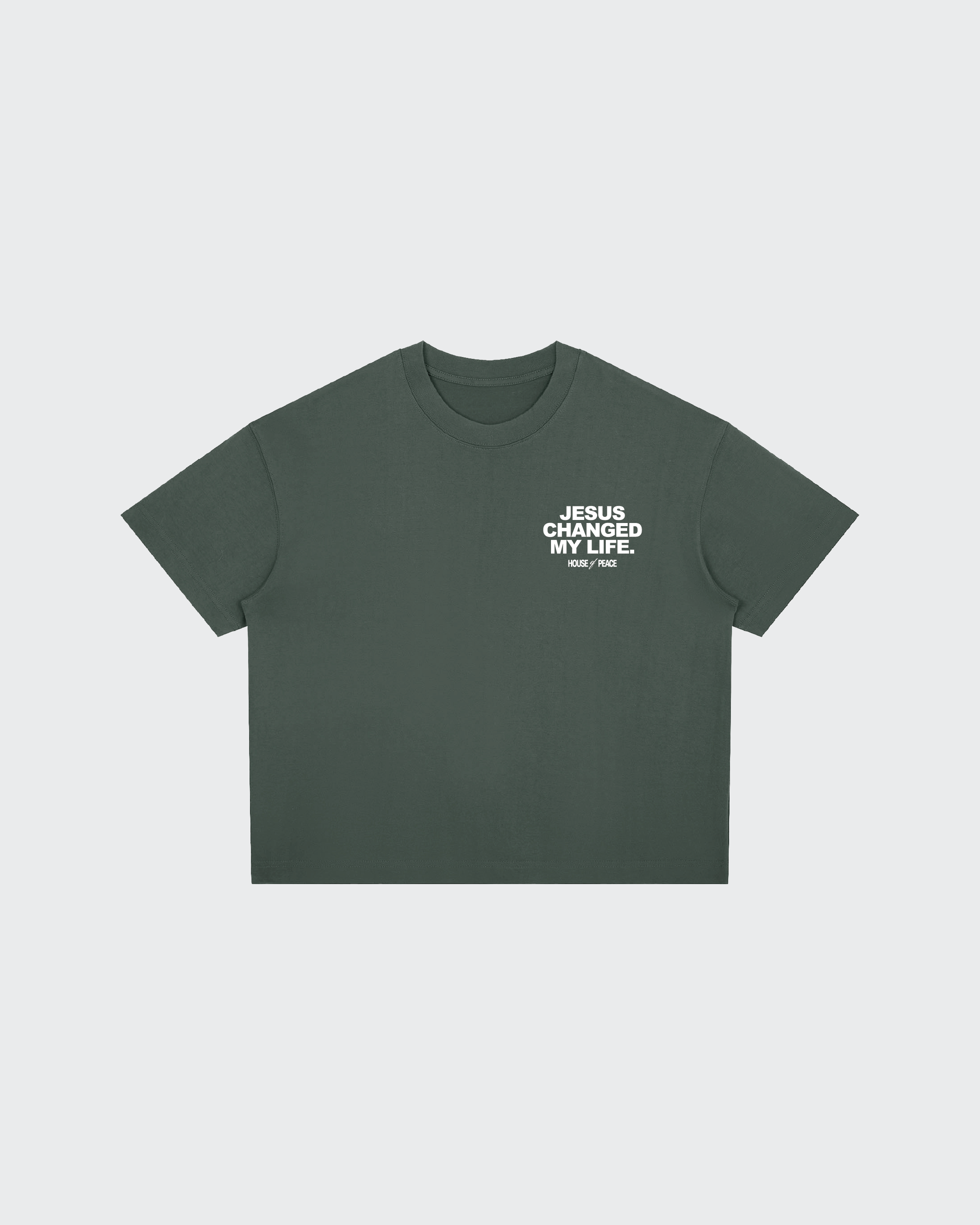 Jesus Changed My Life Gray Boxy Drop Shoulder Tee | House of Peace®