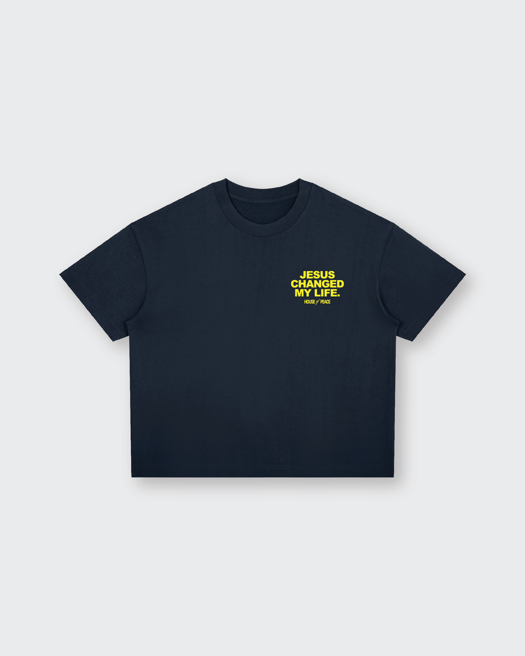 Jesus Changed My Life Navy Blue Boxy Drop Shoulder Tee | House of Peace®