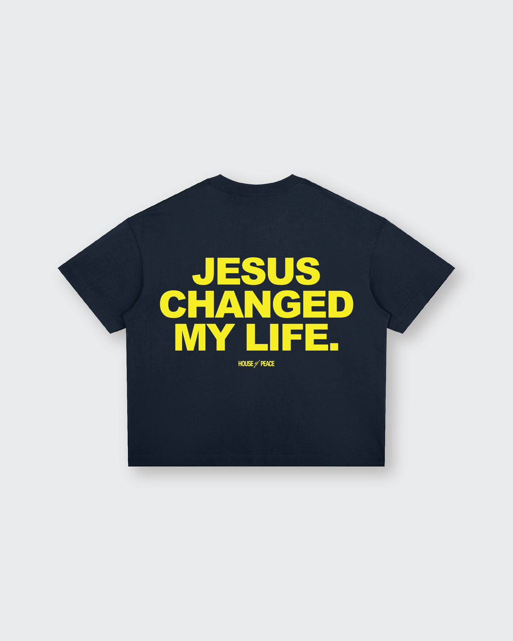 Jesus Changed My Life Navy Blue Boxy Drop Shoulder Tee | House of Peace®