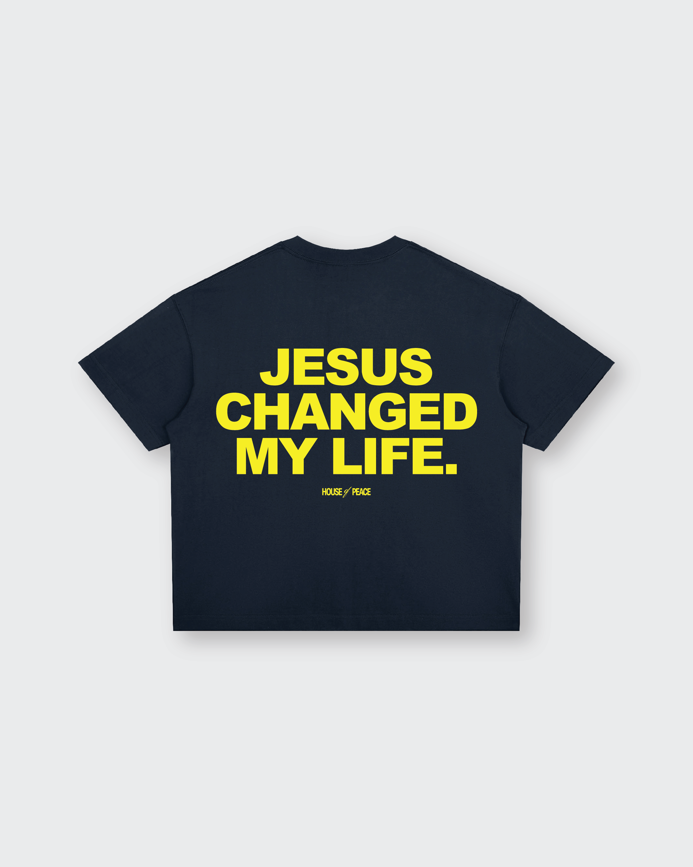 Jesus Changed My Life Navy Blue Boxy Drop Shoulder Tee | House of Peace®