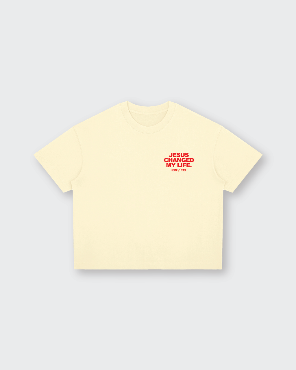 Jesus Changed My Life Beige Boxy Drop Shoulder Tee | House of Peace®