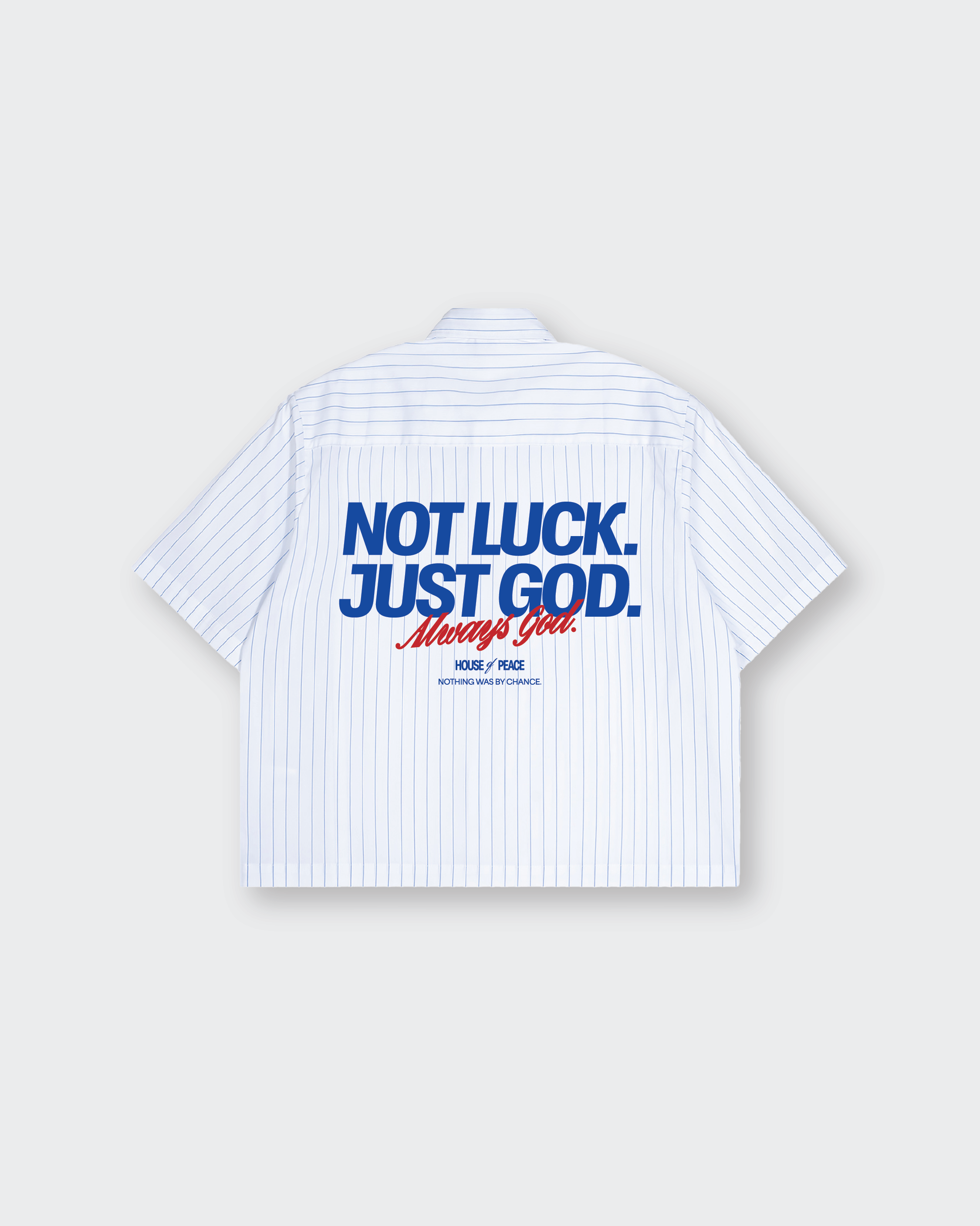 Not Luck Just God White Oversized Striped Boxy Shirt | House Of Peace®