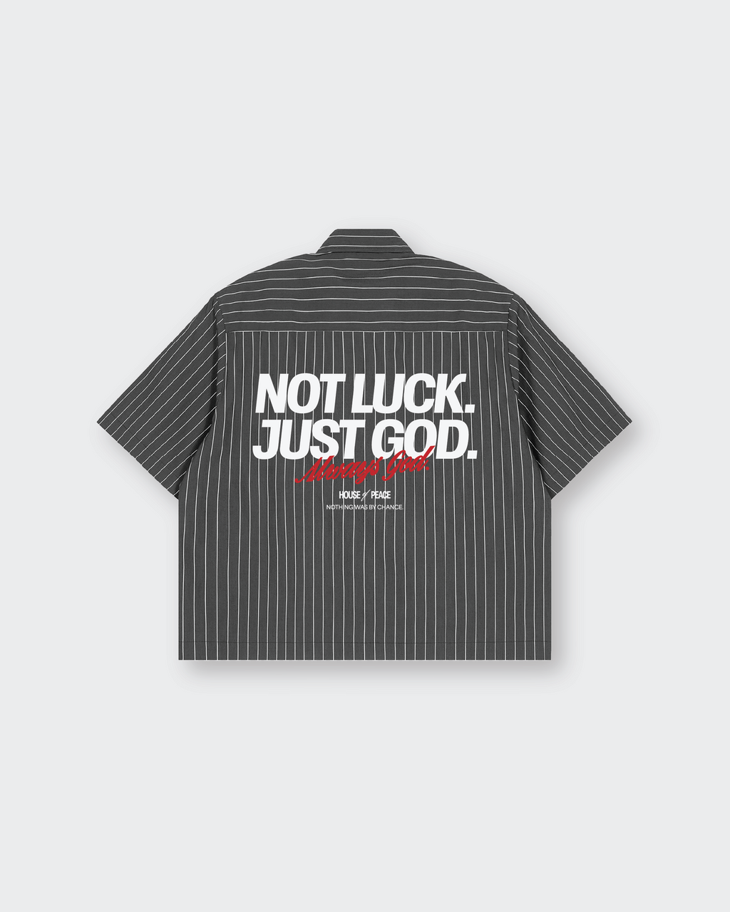 Not Luck Just God Dark Gray Oversized Striped Boxy Shirt | House Of Peace®