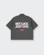 Not Luck Just God Dark Gray Oversized Striped Boxy Shirt | House Of Peace®