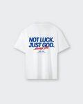 Not Luck Just God White Heavyweight Loose Fit Tee | House of Peace®