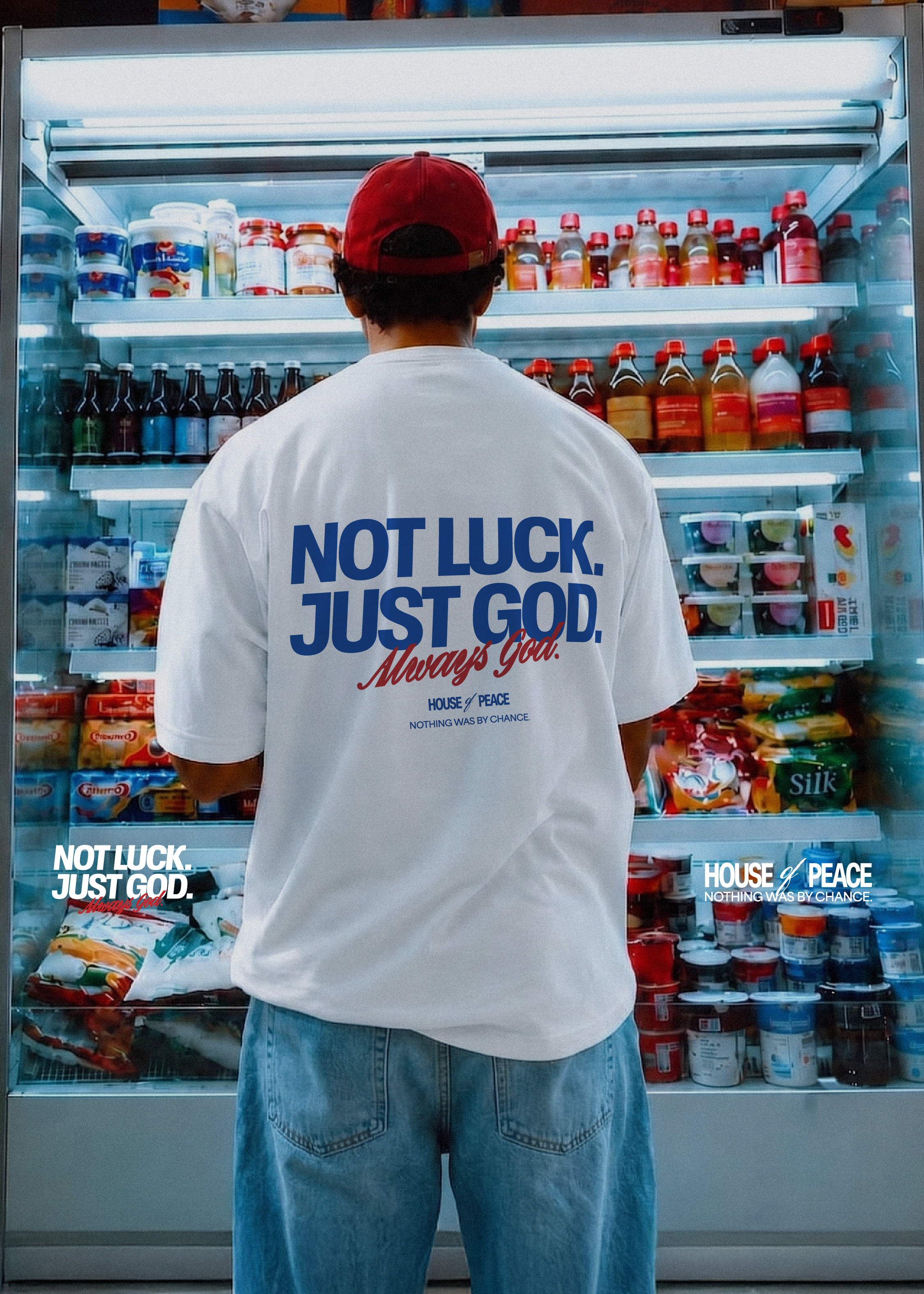 Not Luck Just God White Heavyweight Loose Fit Tee | House of Peace®