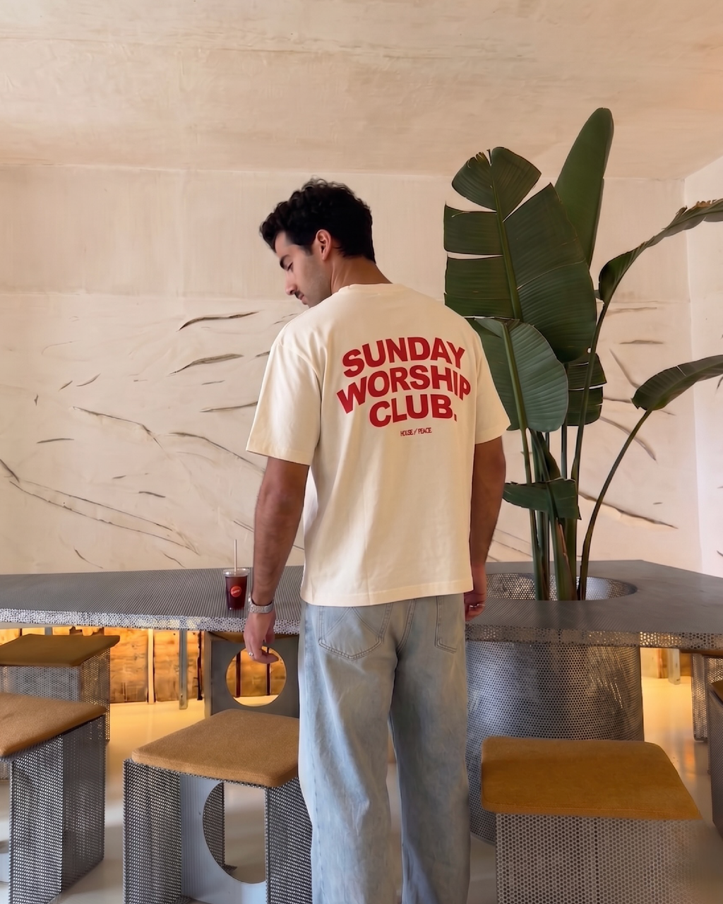 Sunday Worship Club Summer Beige Boxy Drop Shoulder Tee | House of Peace®