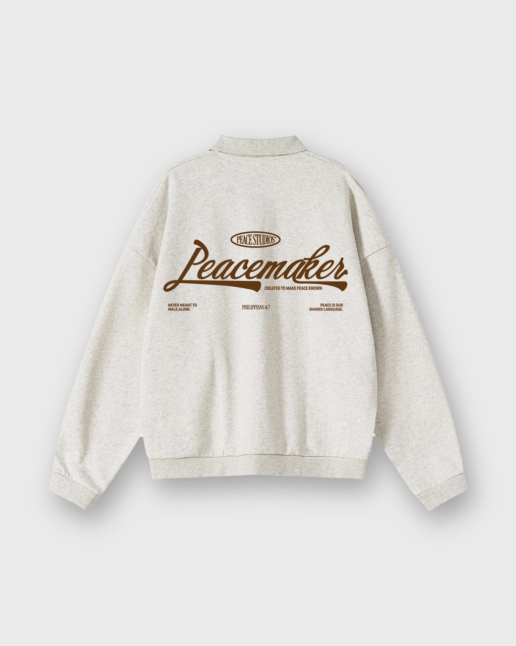 Peacemaker Heavyweight Oat Gray Fleece Polo Sweatshirt | House Of Peace®