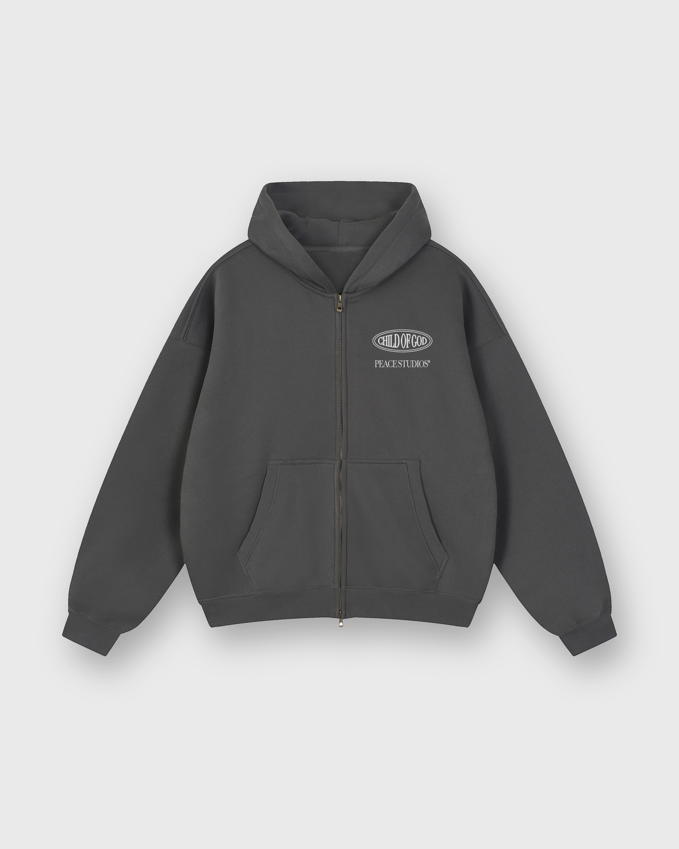 Child of God II Dark Gray Dual-Zip Fleece Boxy Hoodie | House Of Peace®