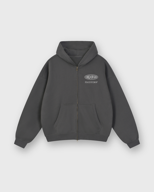 Child of God II Dark Gray Dual-Zip Fleece Boxy Hoodie | House Of Peace®
