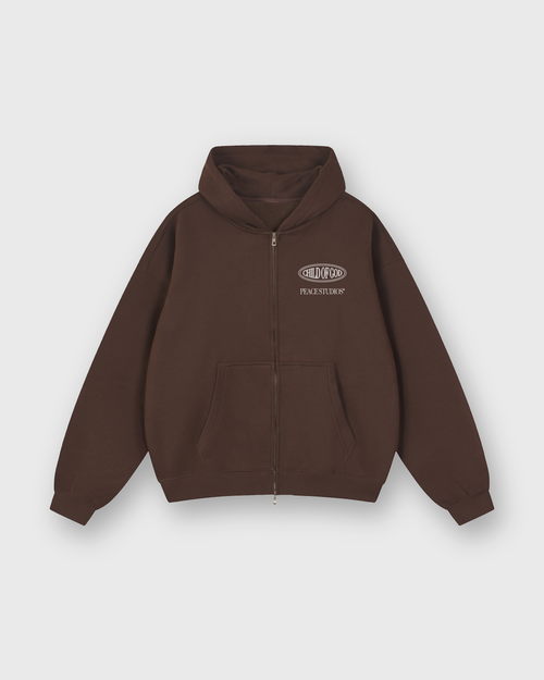 Child of God II Brown Dual-Zip Fleece Boxy Hoodie | House Of Peace®