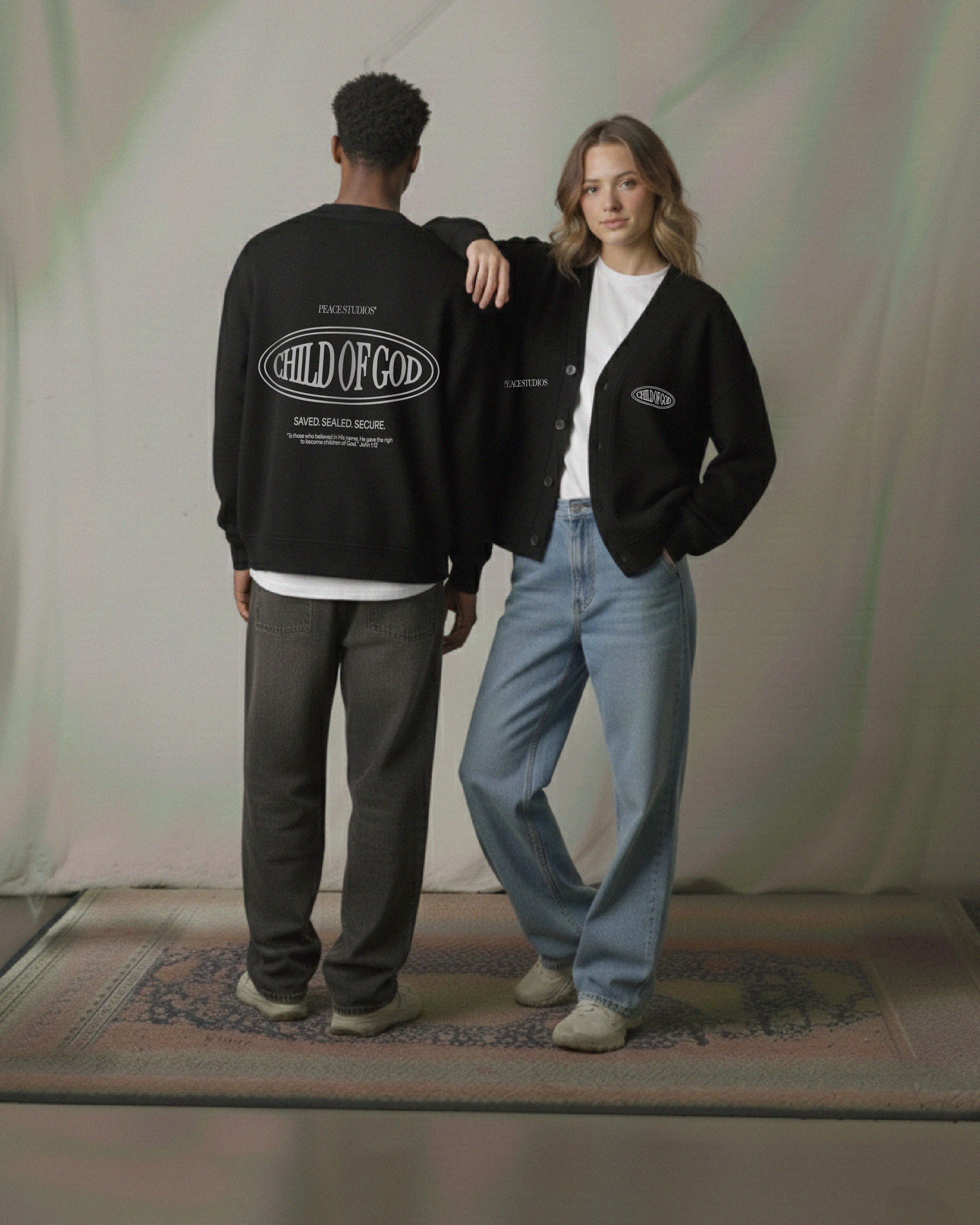 Child of God II Black Essential Heavyweight Sweat Cardigan | House Of Peace®