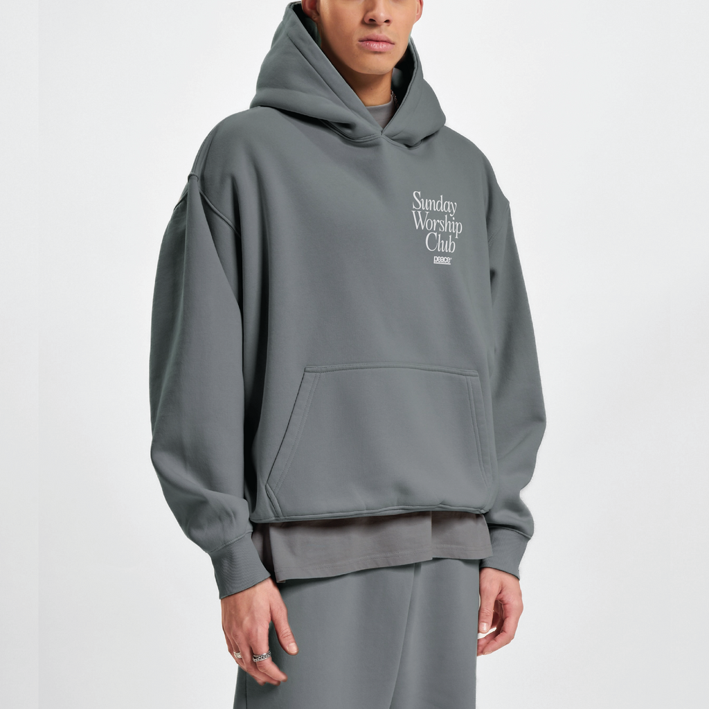 Sunday Worship Club Gray Oversized Heavyweight Hoodie | Peace® ODMPOD