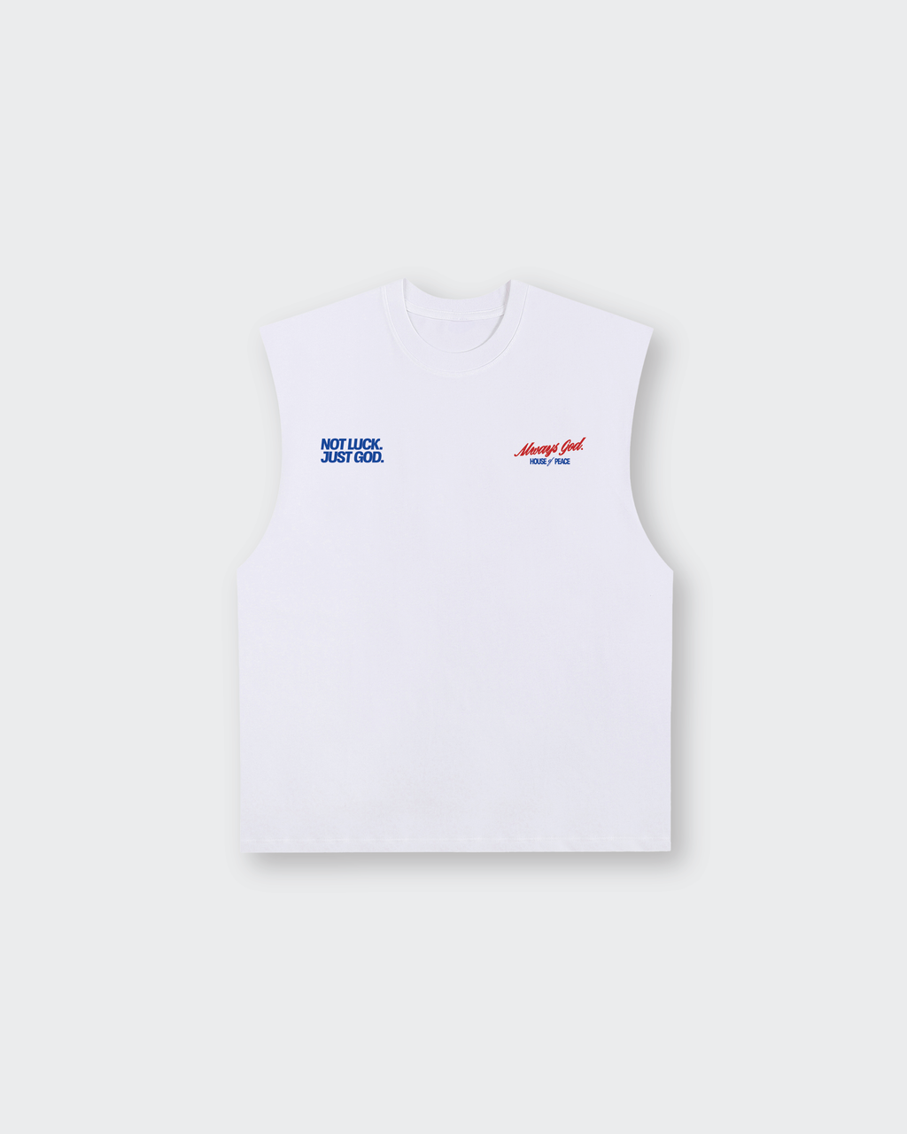 Not Luck Just God White Raw Edge Tank Top | House of Peace®