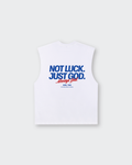 Not Luck Just God White Raw Edge Tank Top | House of Peace®
