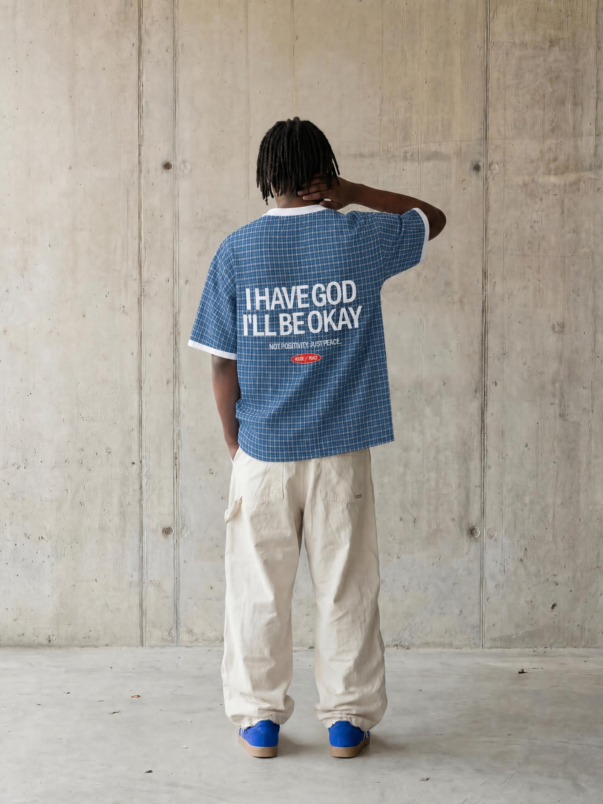 I Have God Blue Boxy Plaid Polo Shirt | House of Peace®