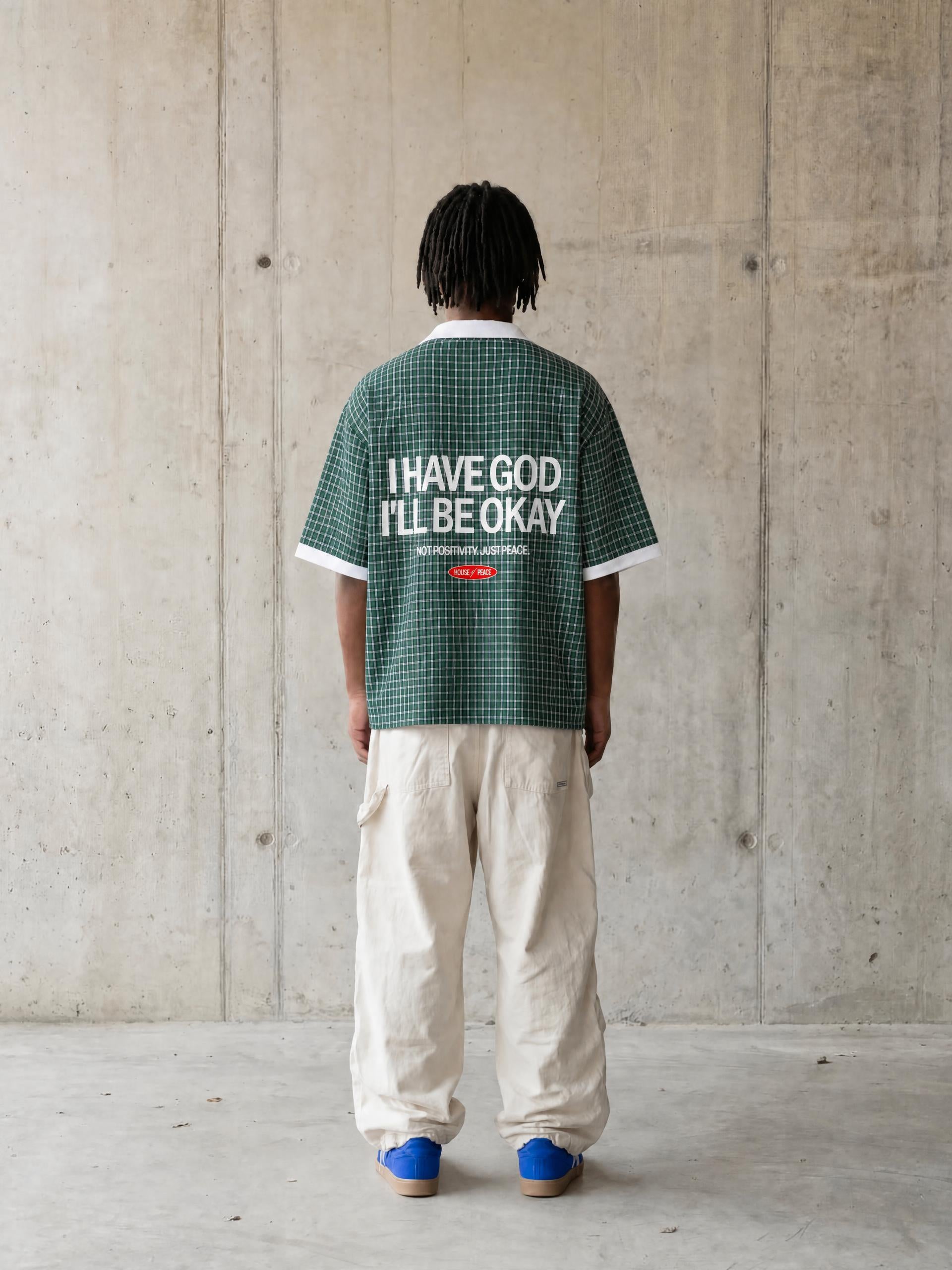 I Have God Green Boxy Plaid Polo Shirt | House of Peace®