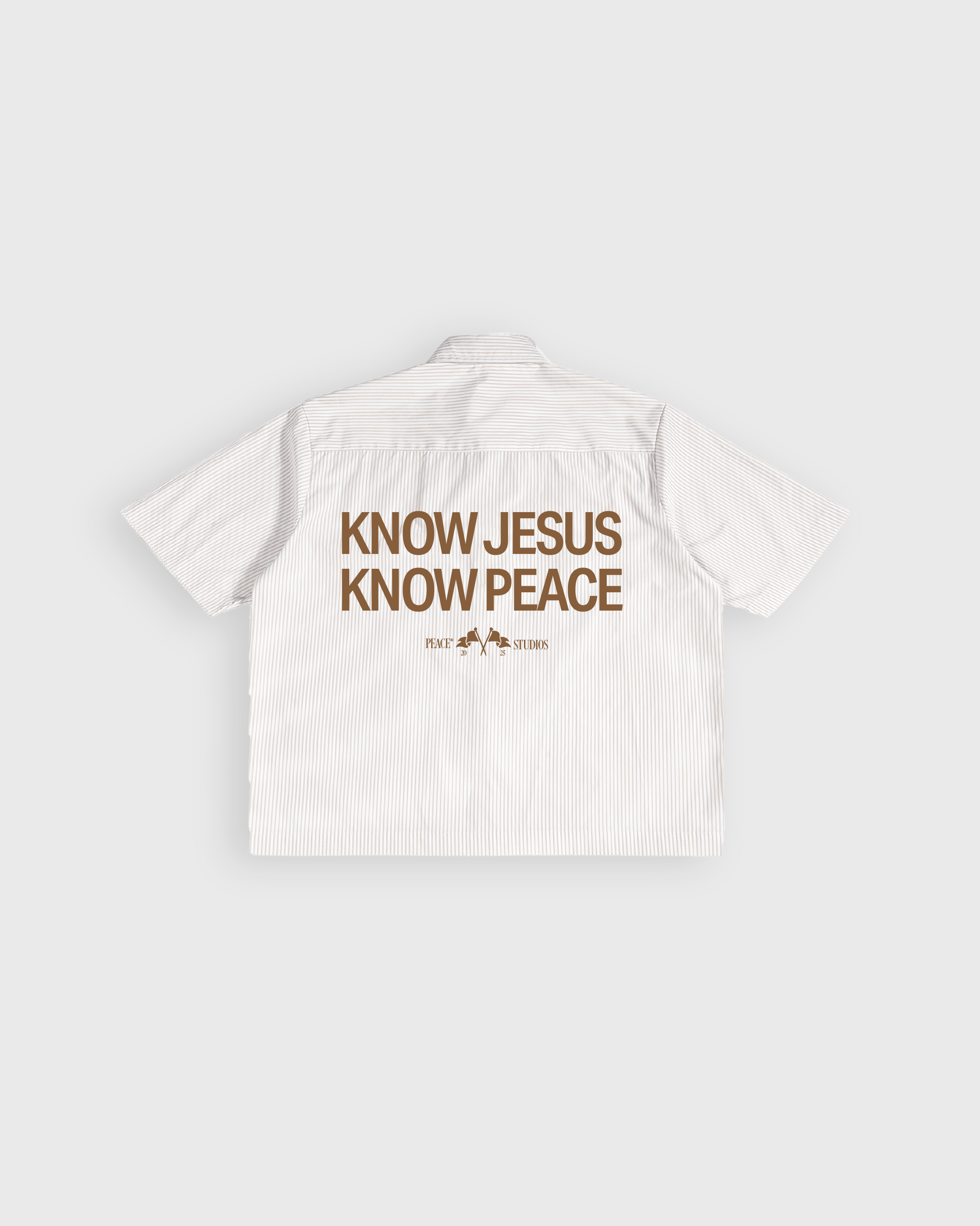 Know Jesus, Know Peace Oversized White Stripe Boxy Shirt | Peace®