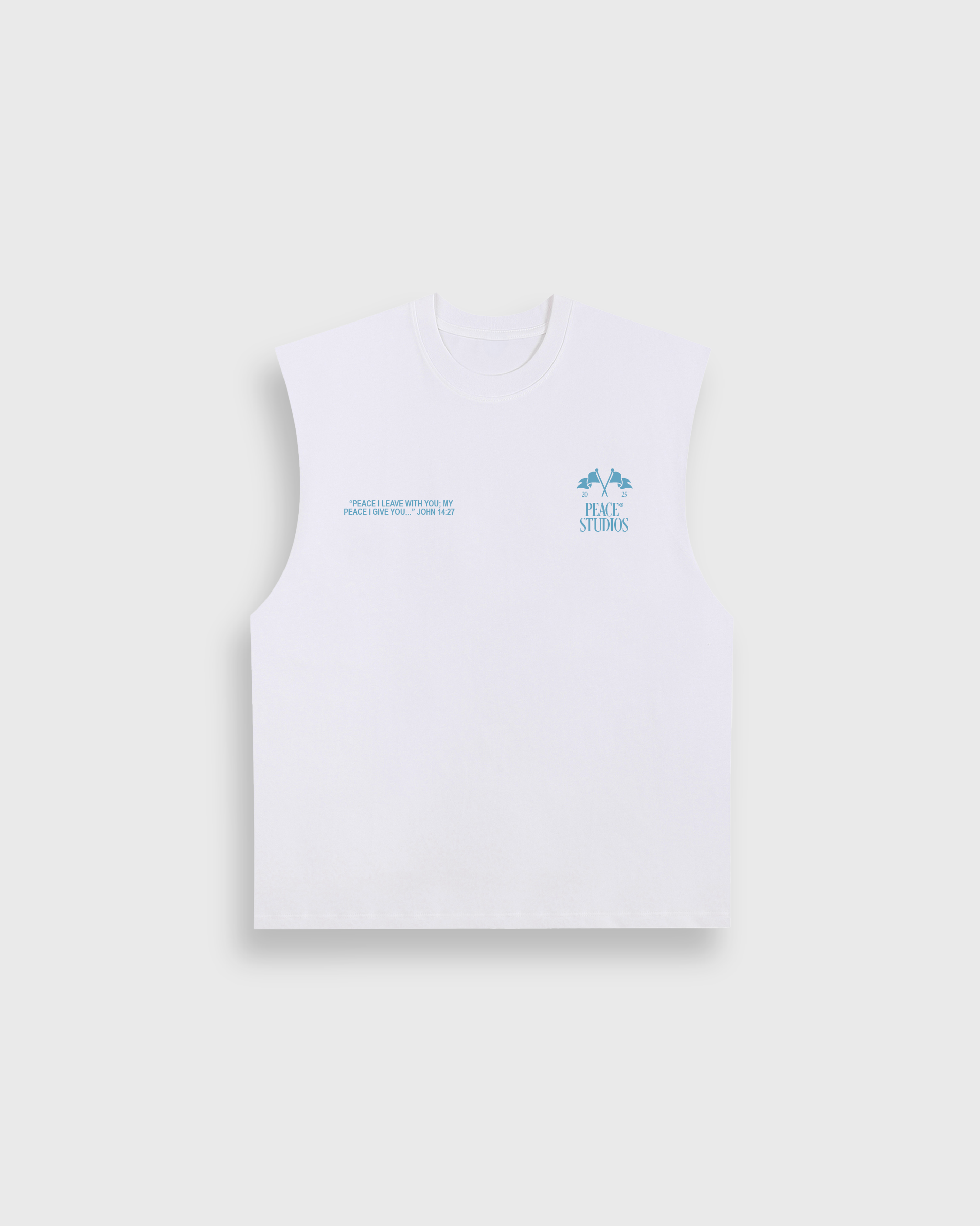 Know Jesus, Know Peace White Blue Raw Edge Tank Top | House Of Peace®