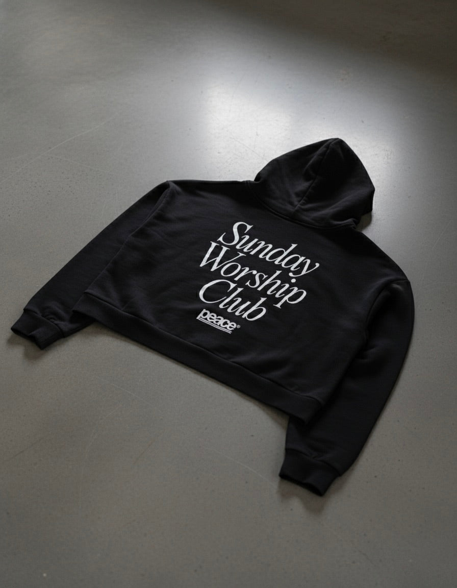 Sunday Worship Club Premium Black Boxy Hoodie | House Of Peace®