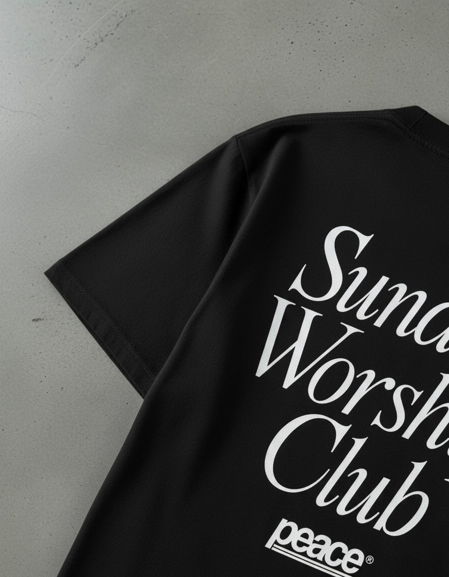 Sunday Worship Club Black Loose Fit Heavyweight Tee | House Of Peace®