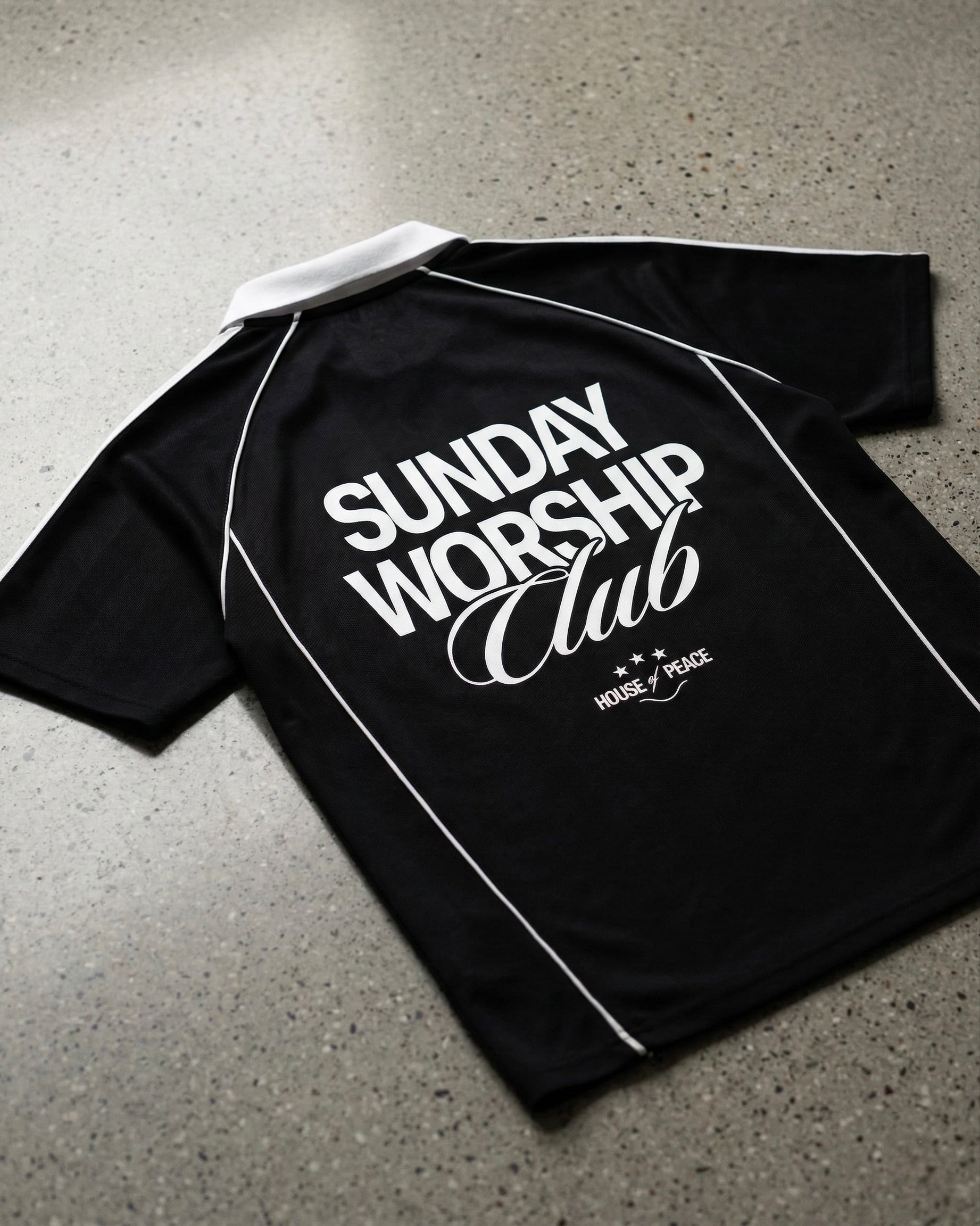 Sunday Worship Club Black Stripe Soccer Jersey | House of Peace®