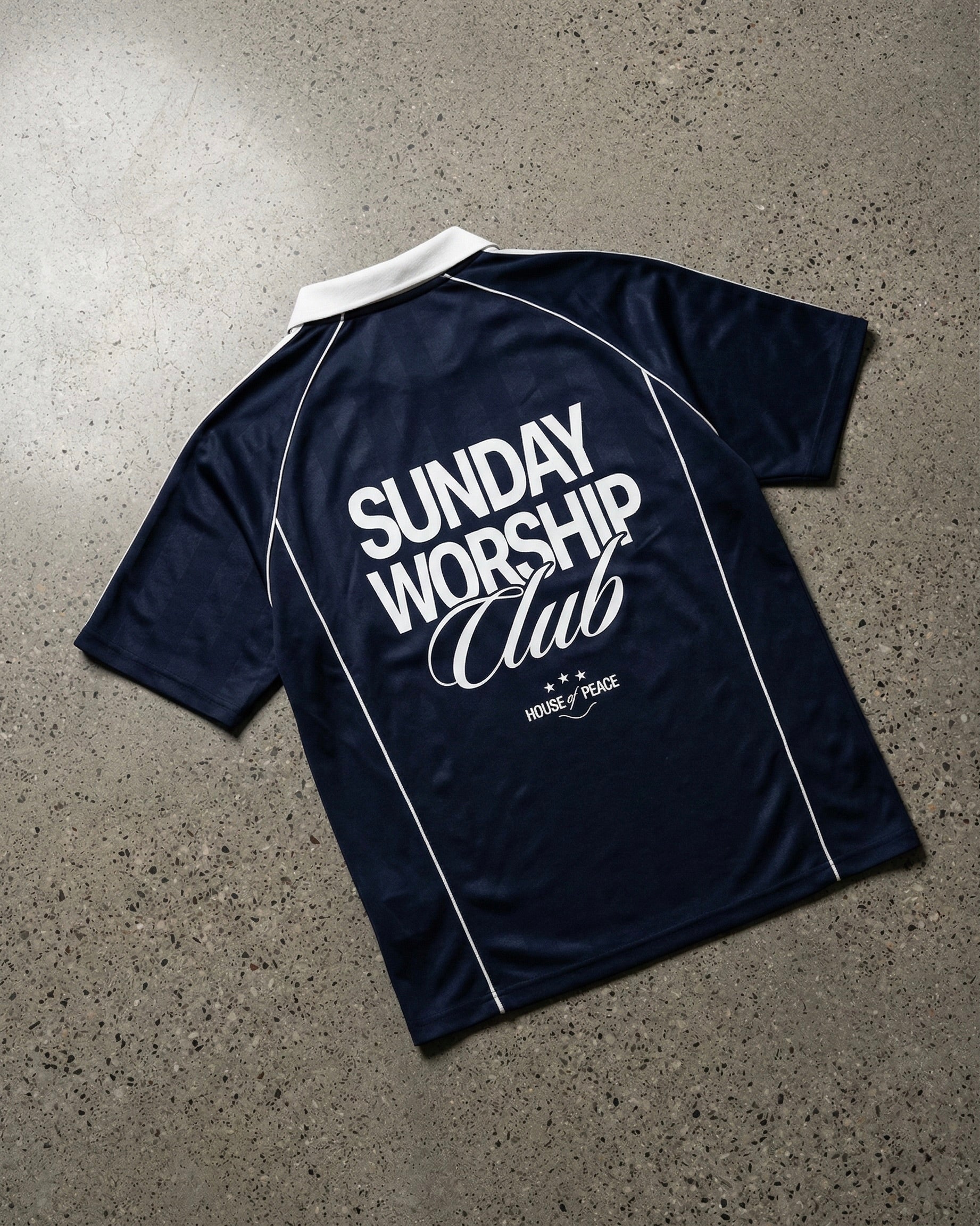 Sunday Worship Club Blue Stripe Soccer Jersey | House of Peace®