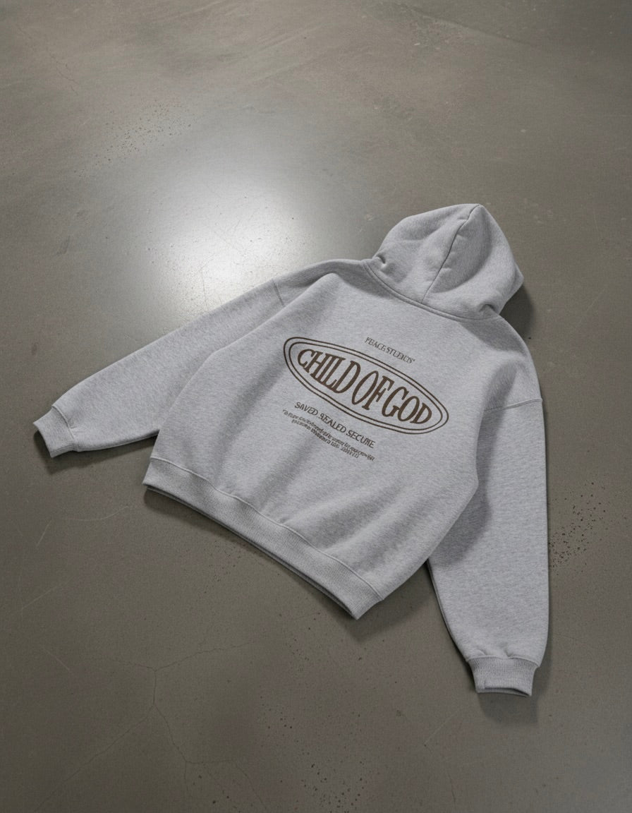 Child of God II Gray Dual-Zip Fleece Boxy Hoodie | House Of Peace®