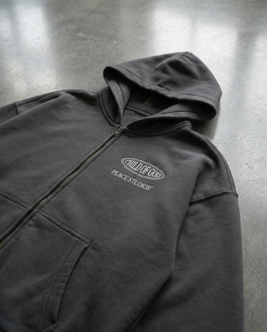 Child of God II Dark Gray Dual-Zip Fleece Boxy Hoodie | House Of Peace®