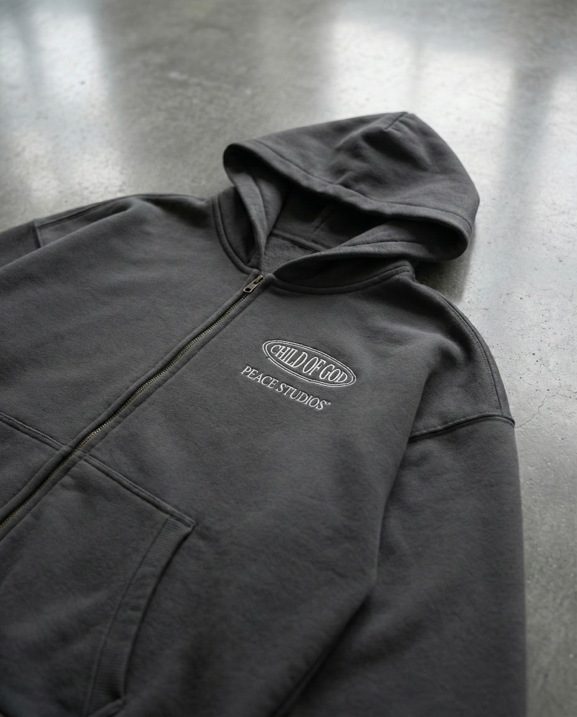 Child of God II Dark Gray Dual-Zip Fleece Boxy Hoodie | House Of Peace®