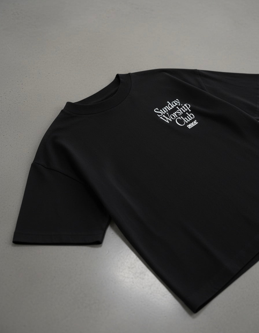 Sunday Worship Club Boxy Tee Black | House Of Peace®