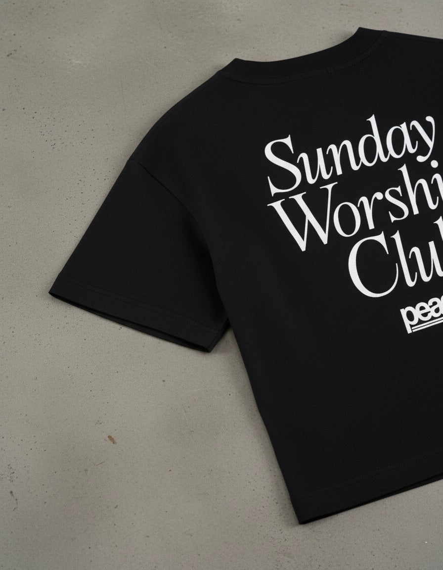 Sunday Worship Club Boxy Tee Black | House Of Peace®
