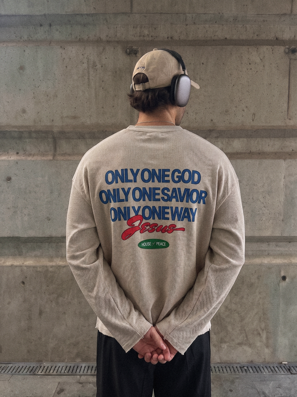 Only Jesus Vintage Waffle Raw Edge Beige Longsleeve | House of Peace®
