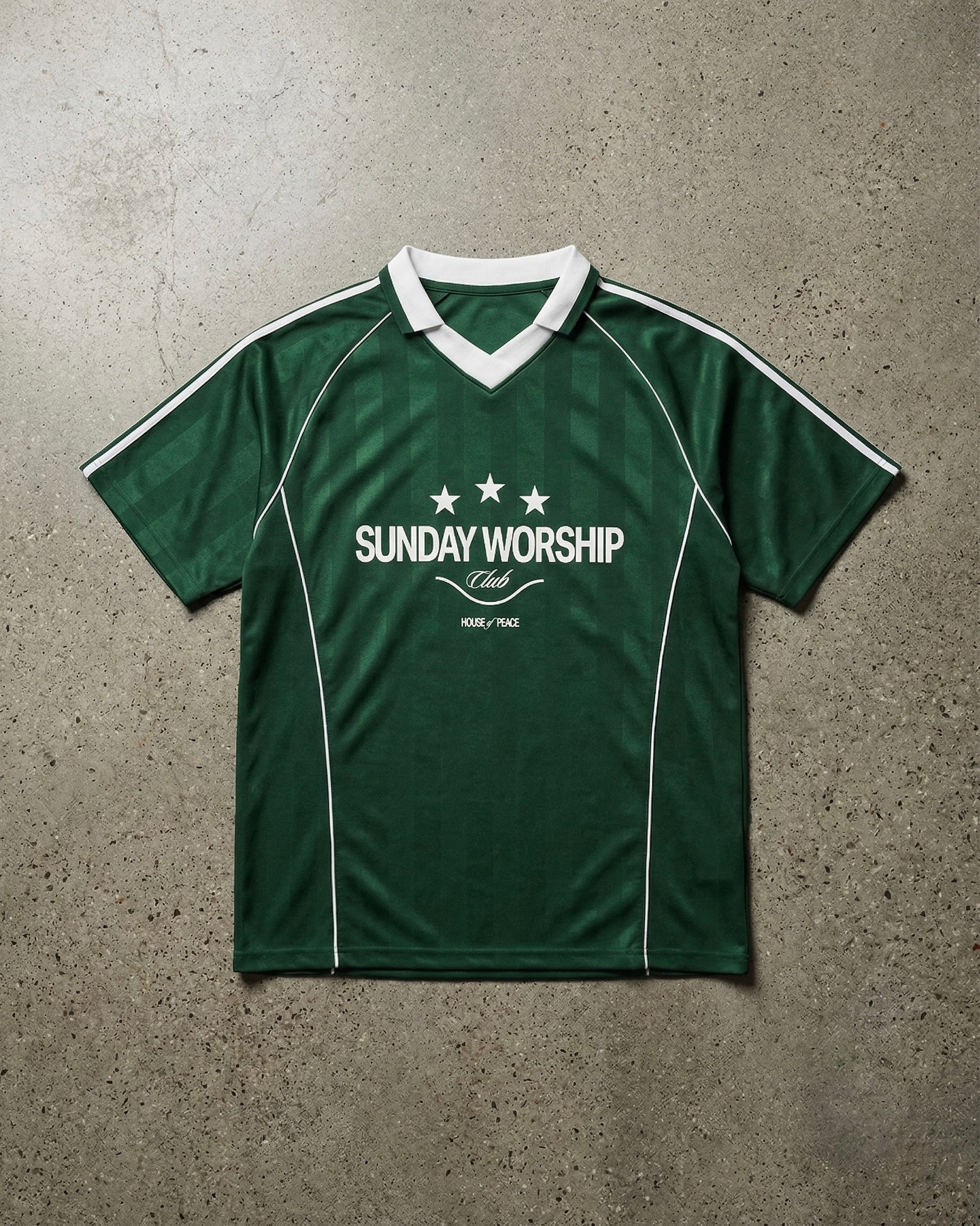 Sunday Worship Club Green Stripe Soccer Jersey | House of Peace®