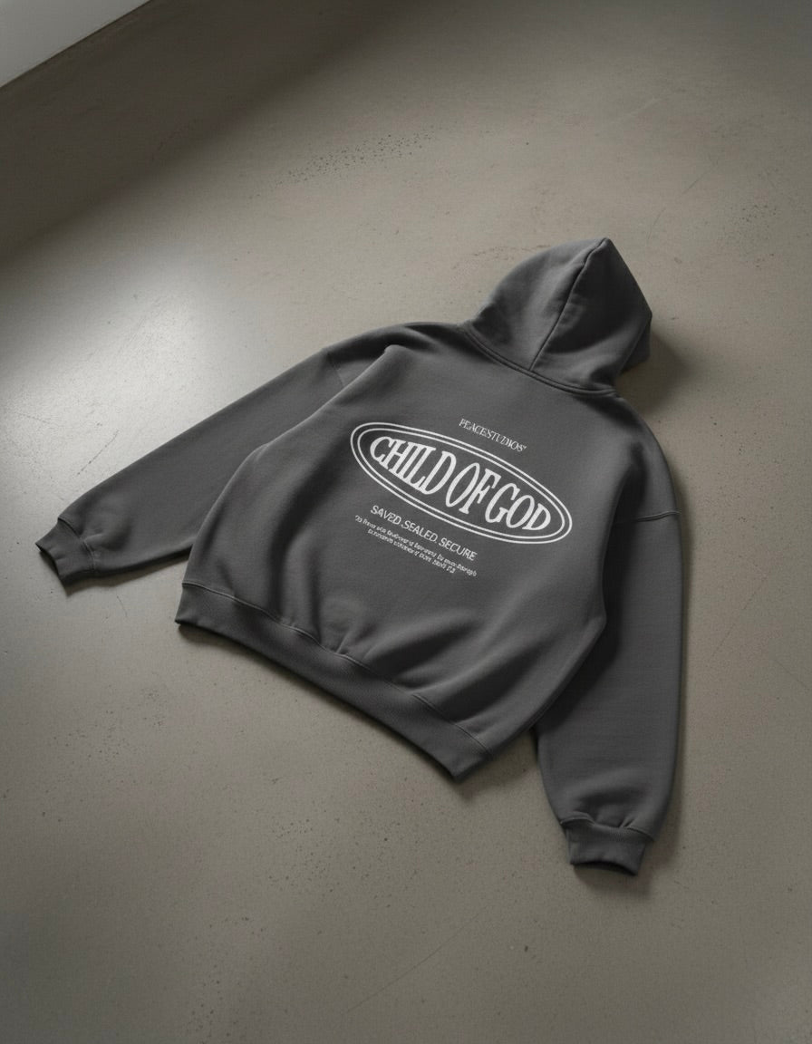 Child of God II Dark Gray Dual-Zip Fleece Boxy Hoodie | House Of Peace®
