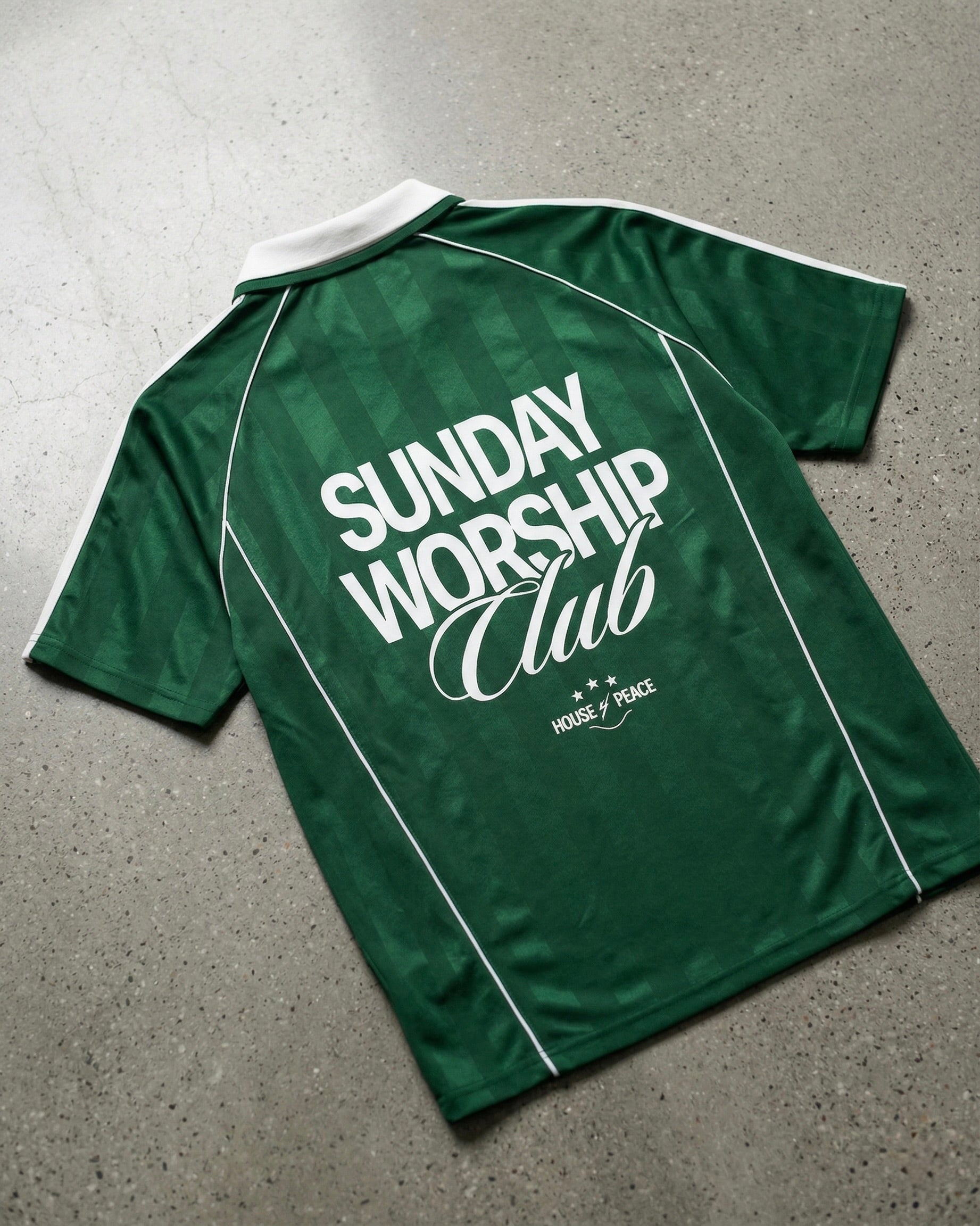 Sunday Worship Club Green Stripe Soccer Jersey | House of Peace®