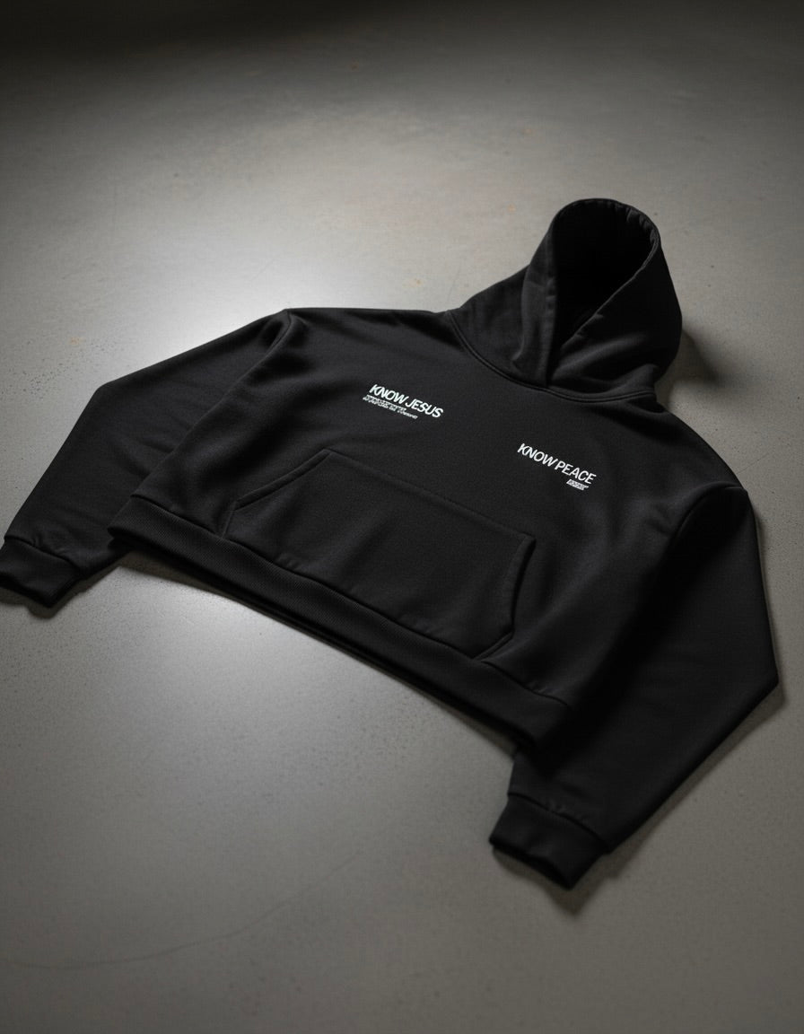 Know Jesus, Know Peace Premium Black Boxy Hoodie | House Of Peace®