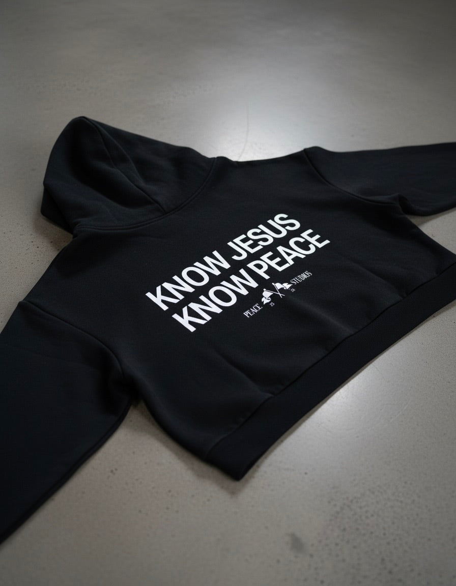Know Jesus, Know Peace Premium Black Boxy Hoodie | House Of Peace®